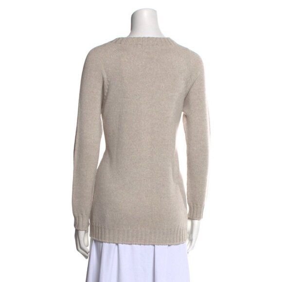 ‘s Max Mara Authentic Solid Beige Crew Neck Long Sleeve Knit Sweater Small - Picture 3 of 6